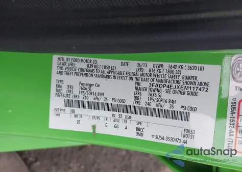 2014 Ford Fiesta Se z USA, uszkodzony, nr VIN 3FADP4EJXEM117472